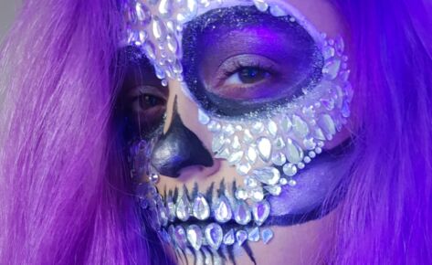 Shiny Candy Skull Jewel Sticker – Full Face